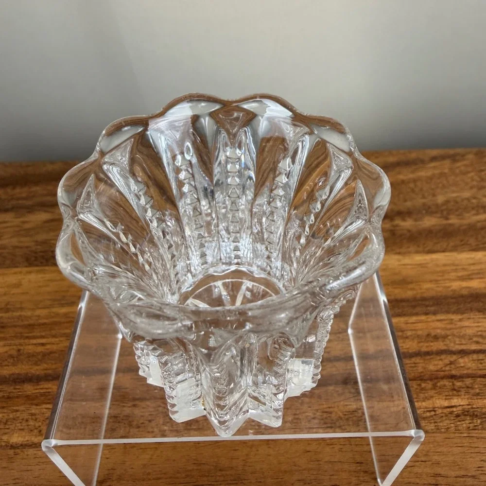 Antique ABP Cut Glass Toothpick Holder Zipper Pattern Scalloped Starburst Base